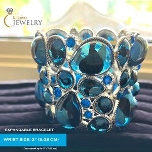 Expanding blue glass gem bracelet